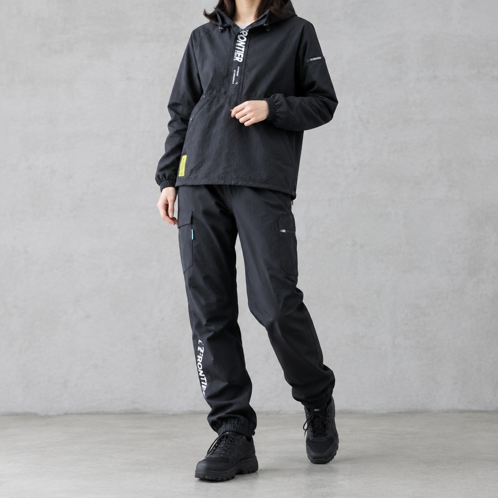 I'Z FRONTIER STERTCH LOOSE CARGO JOGGER PANTS #4008 ブラック