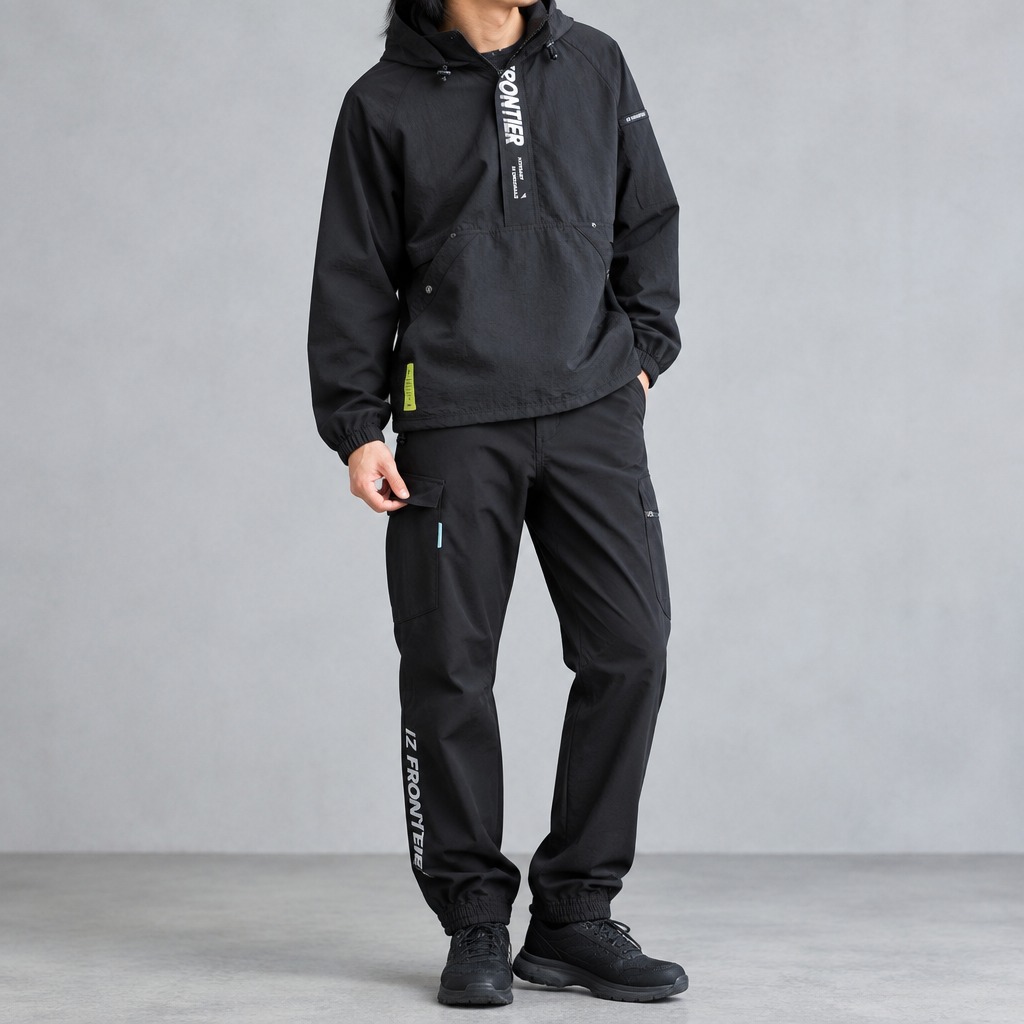 I'Z FRONTIER STERTCH LOOSE CARGO JOGGER PANTS #4008 ブラック