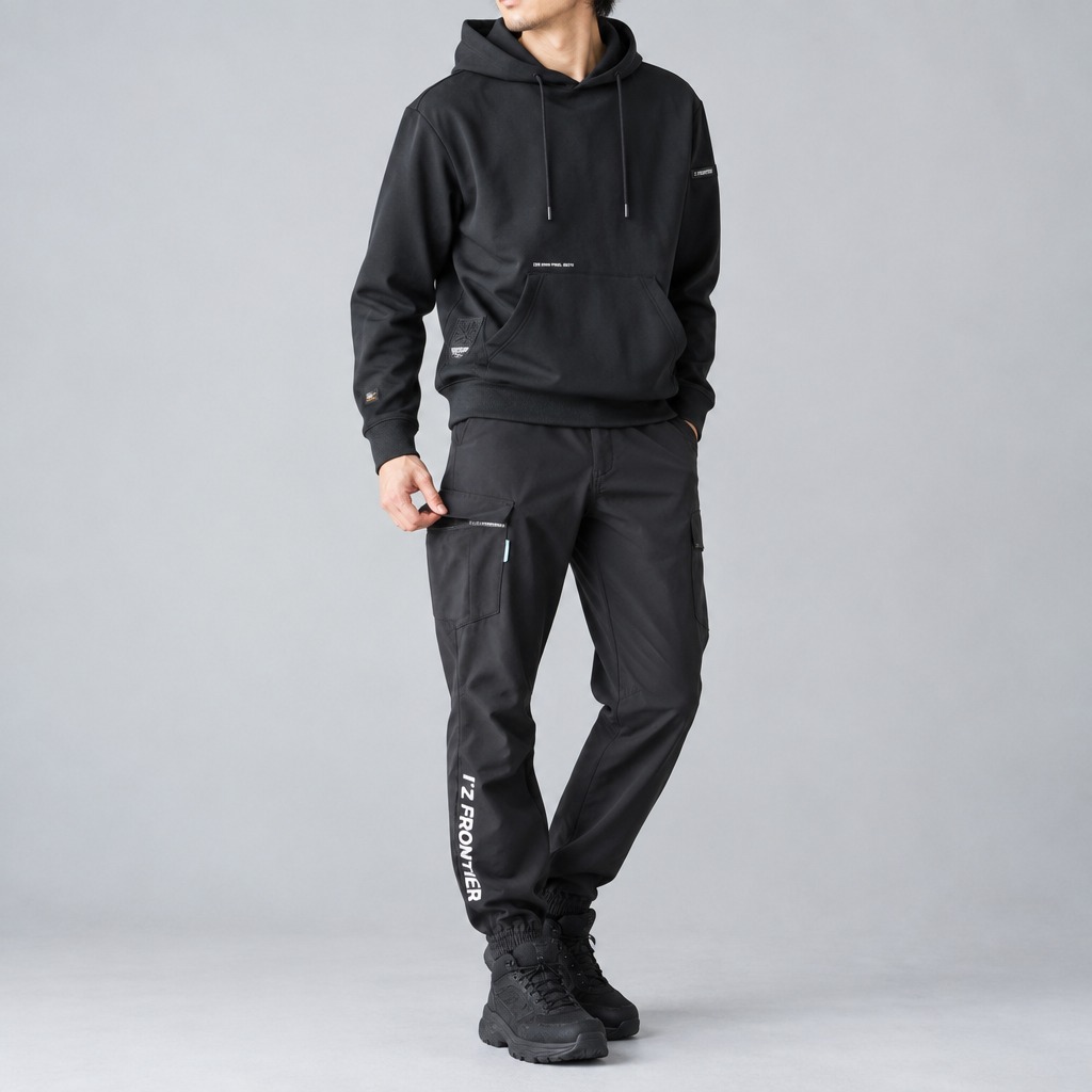 I'Z FRONTIER STERTCH LOOSE CARGO JOGGER PANTS #4008 ネオブラック
