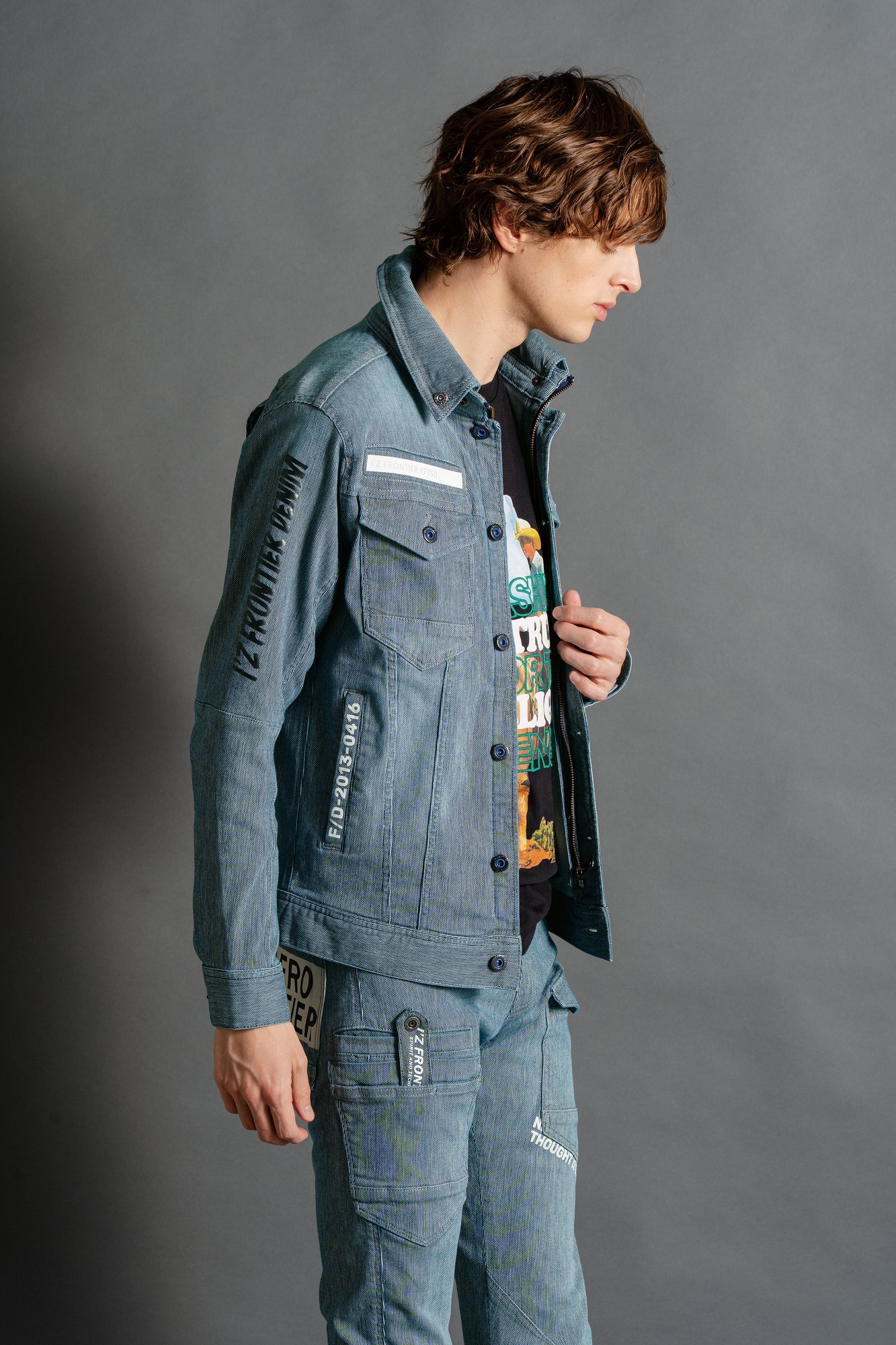 I'Z FRONTIER HIGHPOWER STRETCH DENIM 3D WORK JACKET #7350 ブルーヒッコリー