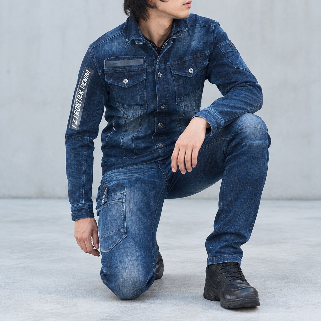 I'Z FRONTIER HIGHPOWER STRETCH DENIM CARGO PANTS #7352 リファインドブルー