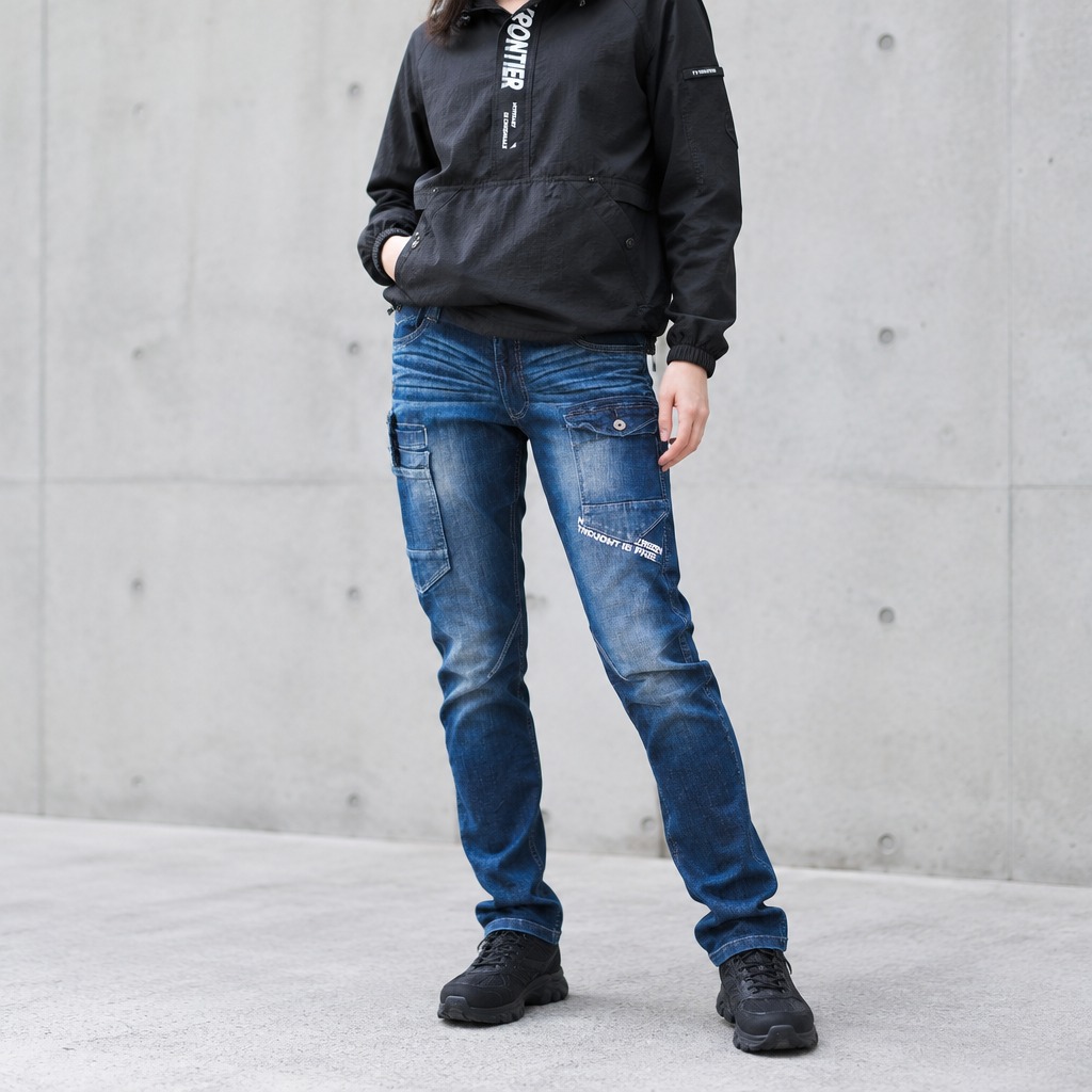 I'Z FRONTIER HIGHPOWER STRETCH DENIM CARGO PANTS #7352 リファインドブルー