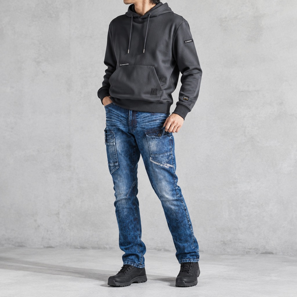 I'Z FRONTIER HIGHPOWER STRETCH DENIM CARGO PANTS #7352 ケミカルインディゴ