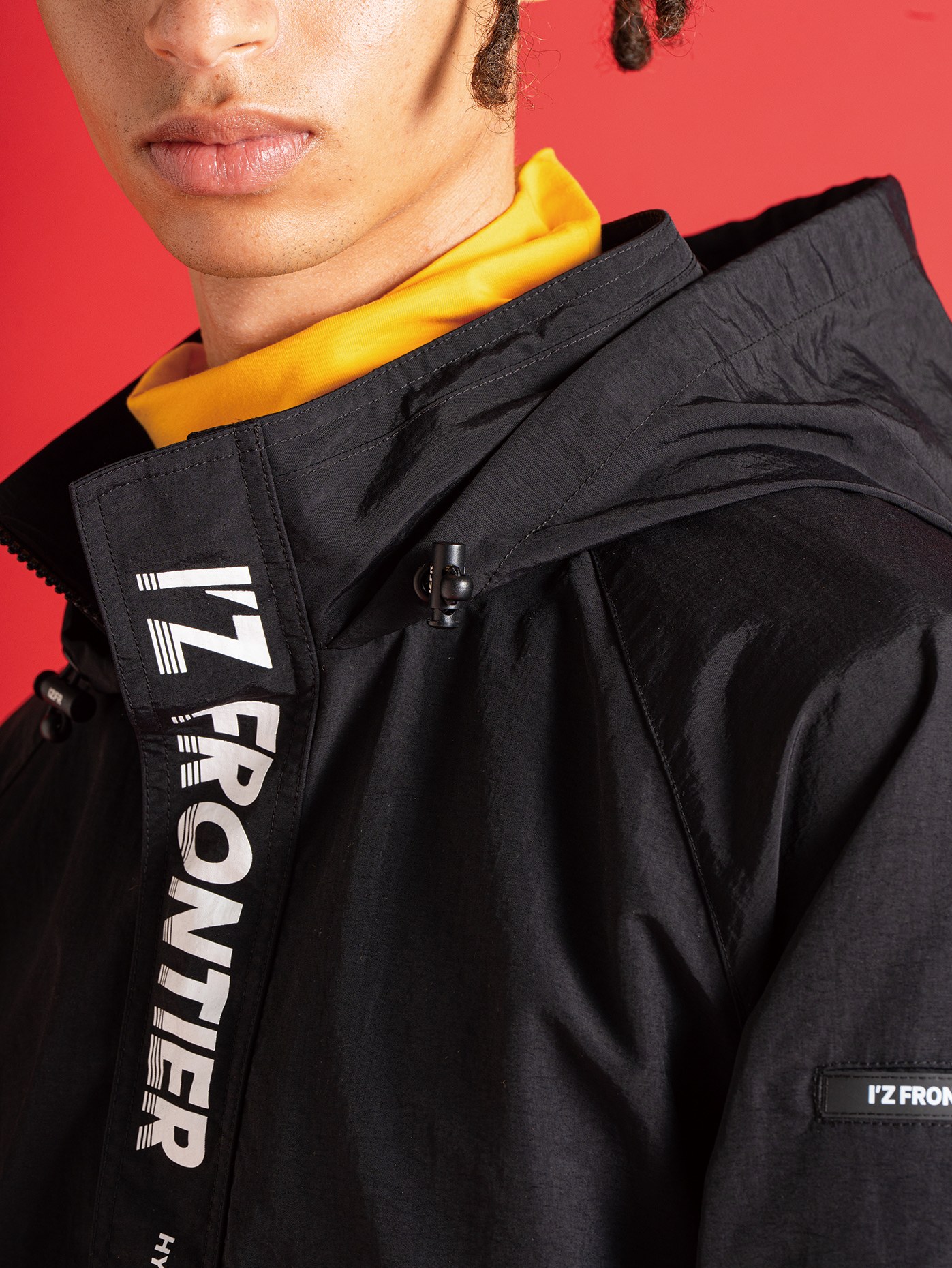 I'Z FRONTIER HARD TASRAN NYLON HALF ZIP PARKA #9019 レアブラック