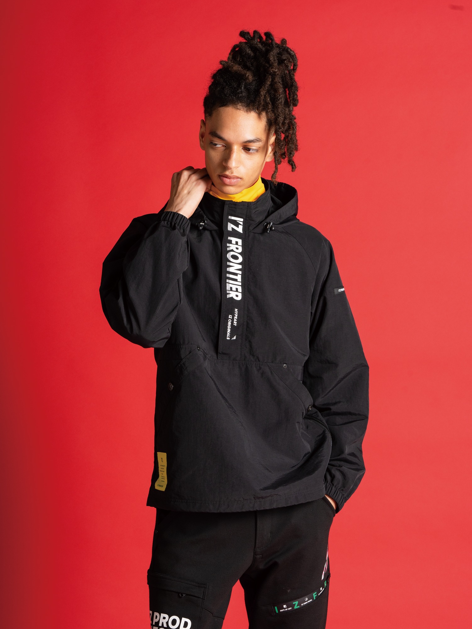 I'Z FRONTIER HARD TASRAN NYLON HALF ZIP PARKA #9019 レアブラック
