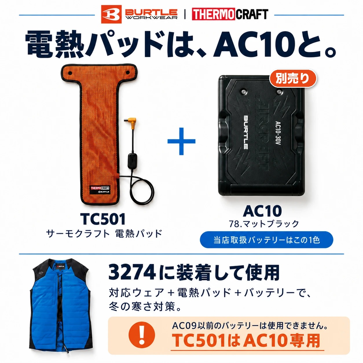 BURTLE 電熱パッド サーモベスト 2点セット（TC501・3274）バートル
