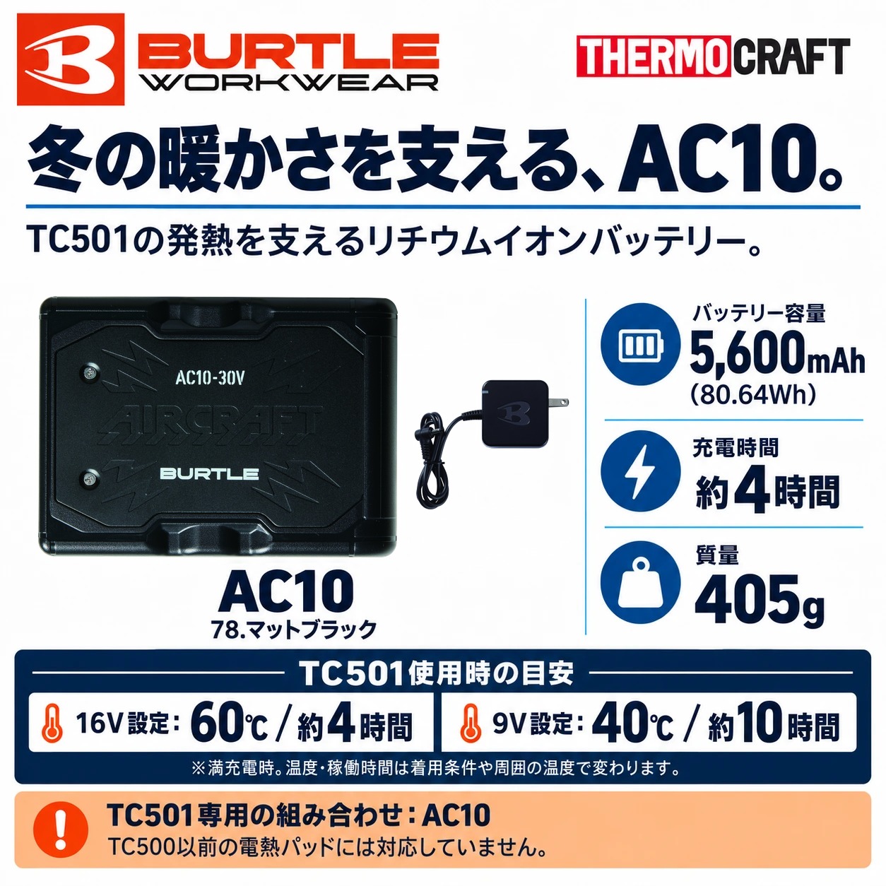 BURTLE 電熱パッド バッテリー サーモベスト 3点セット（TC501・AC10・3274）バートル