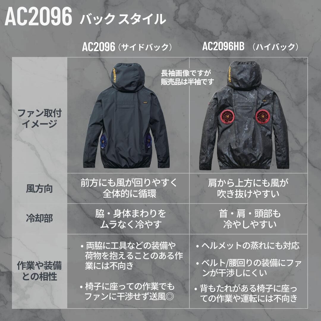 バートル 3点セット AC2096／AC2096HB AC半袖ブルゾン ＋ AC10 リチウムイオンバッテリー ＋ ファンユニット