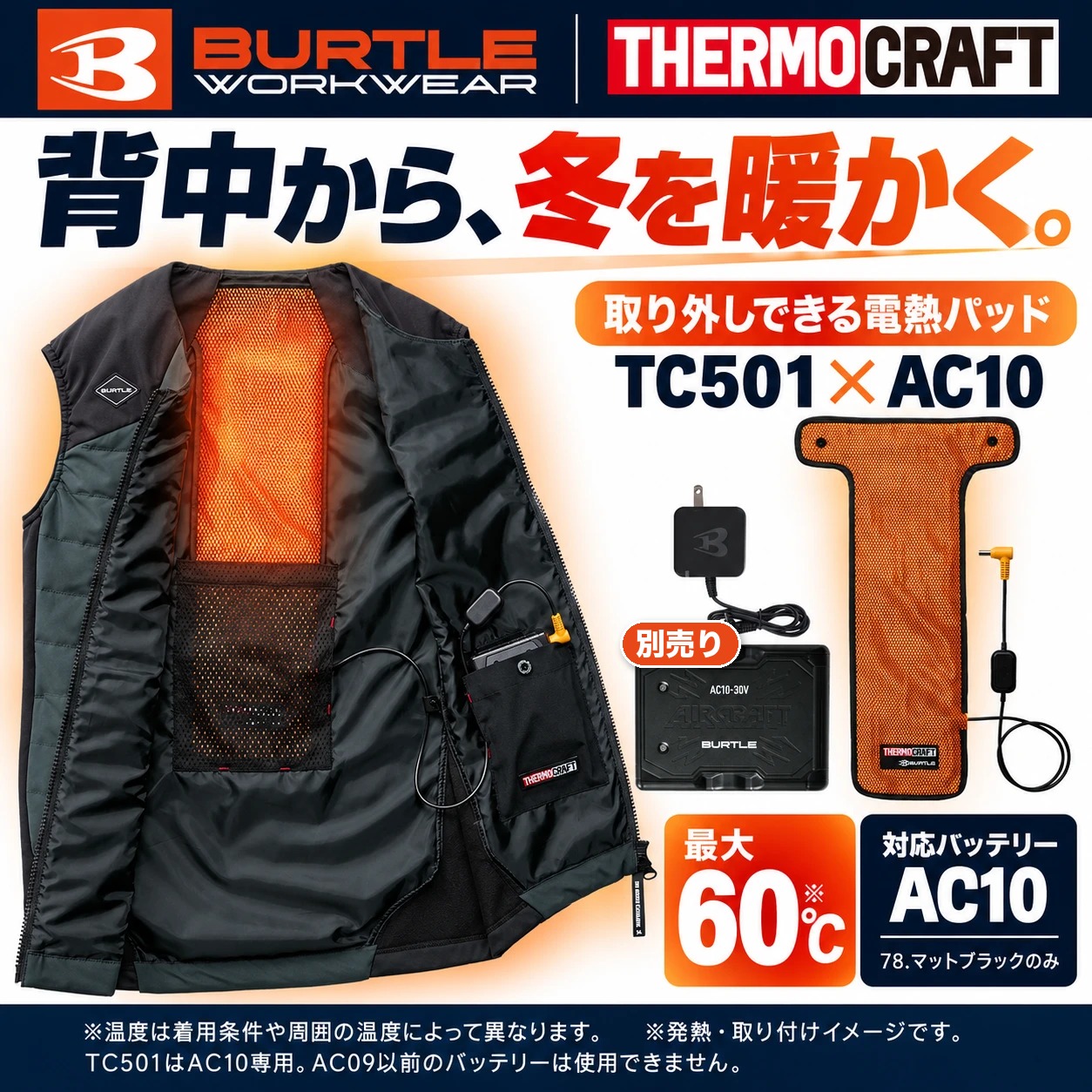 BURTLE 電熱パッド サーモベスト 2点セット（TC501・3274）バートル